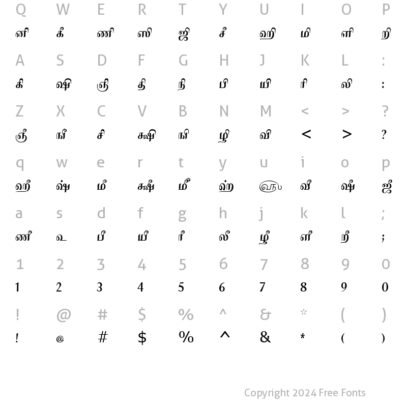 Character Map of Tam_Shakti_10 Normal