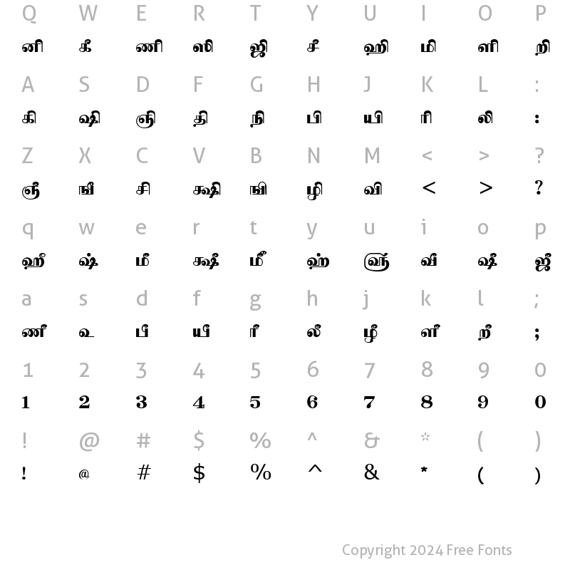 Character Map of Tam_Shakti_11 Normal