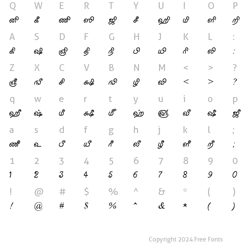 Character Map of Tam_Shakti_16 Normal