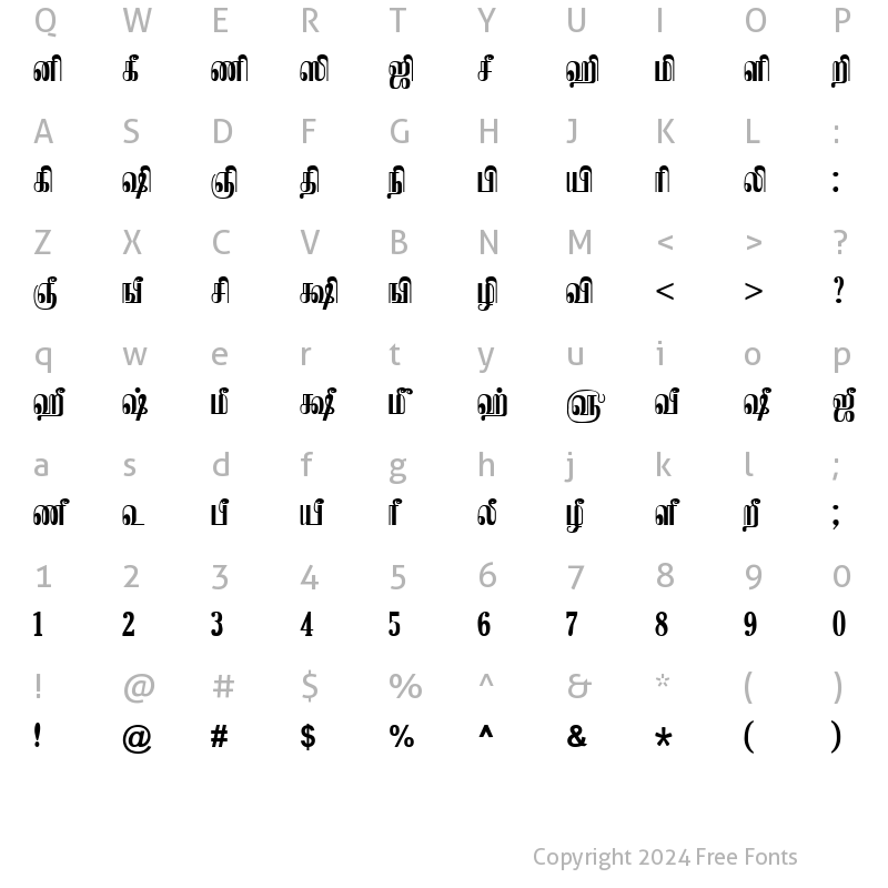 Character Map of Tam_Shakti_22 Normal