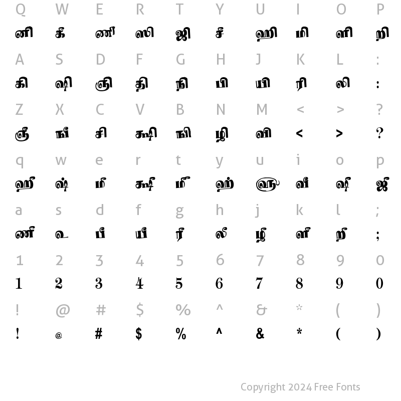 Character Map of Tam_Shakti_24 Normal