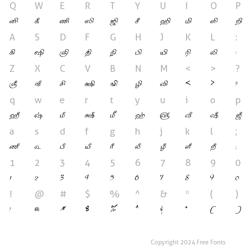 Character Map of Tam_Shakti_32 Normal