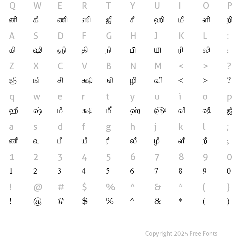 Character Map of Tam_Shakti_38 Normal