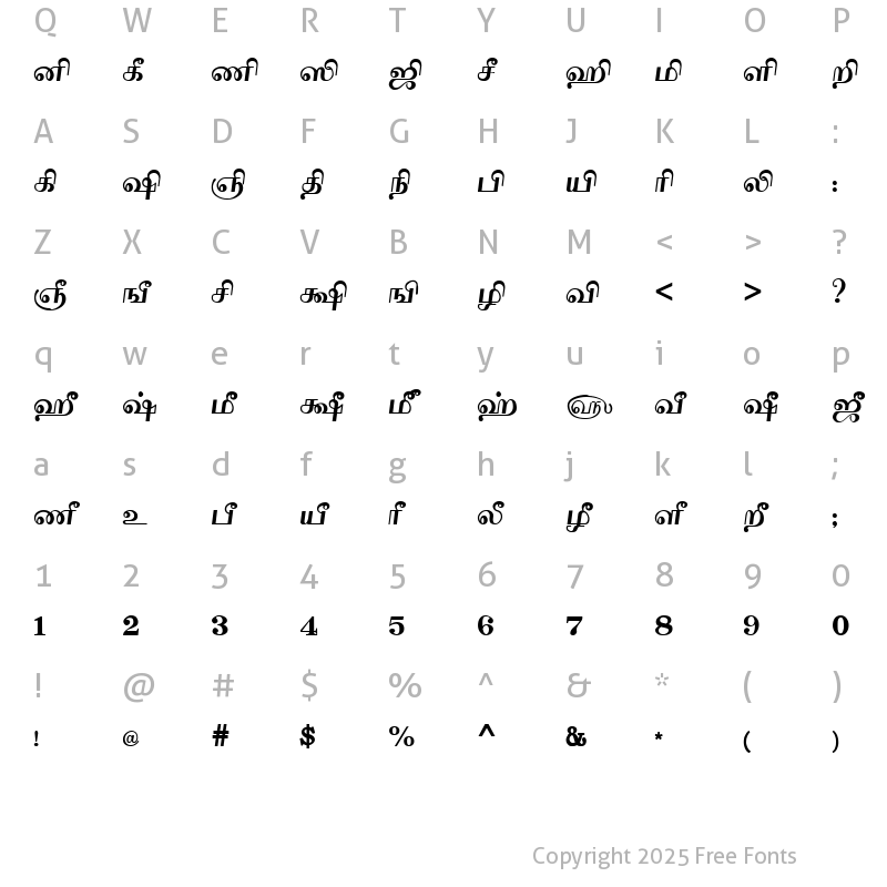 Character Map of Tam_Shakti_43 Normal