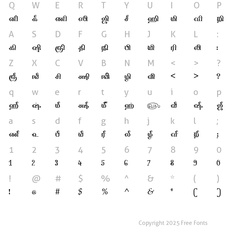 Character Map of Tam_Shakti_6 Normal