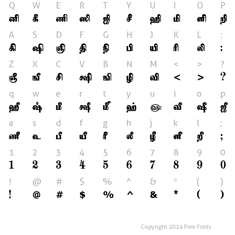 Character Map of Tam_Shakti_7 Bold