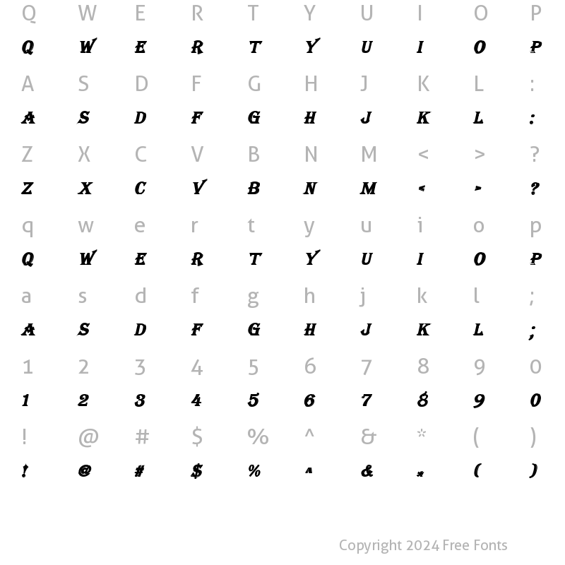 Character Map of Tangiers BoldItalic