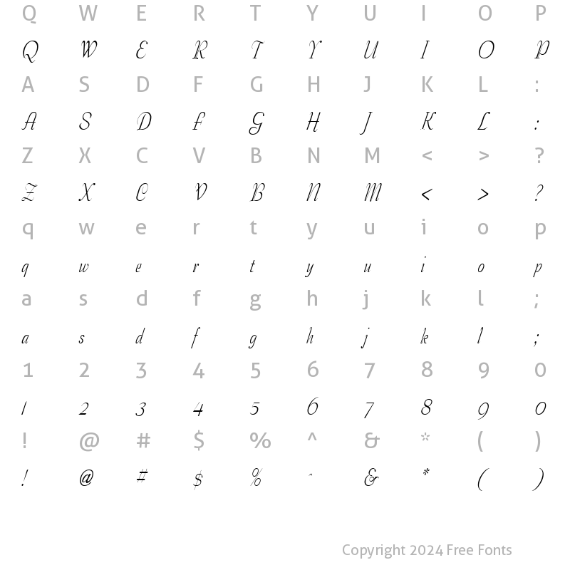 Character Map of Tango-Condensed Italic