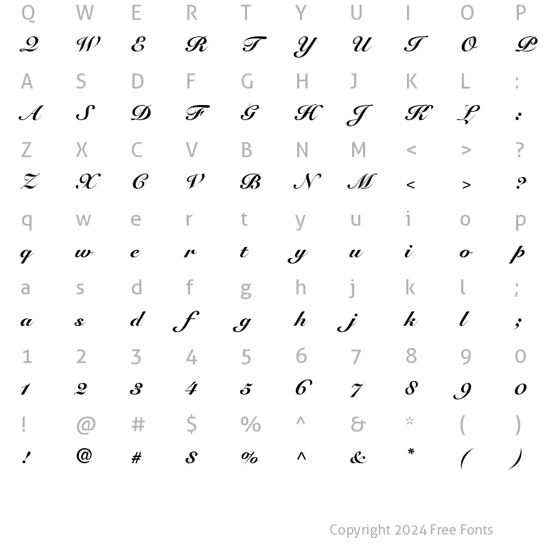 Character Map of Tango Script Black SSi Black