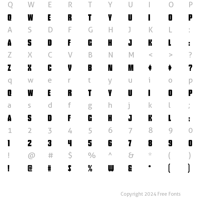 Character Map of Tank Lite Regular