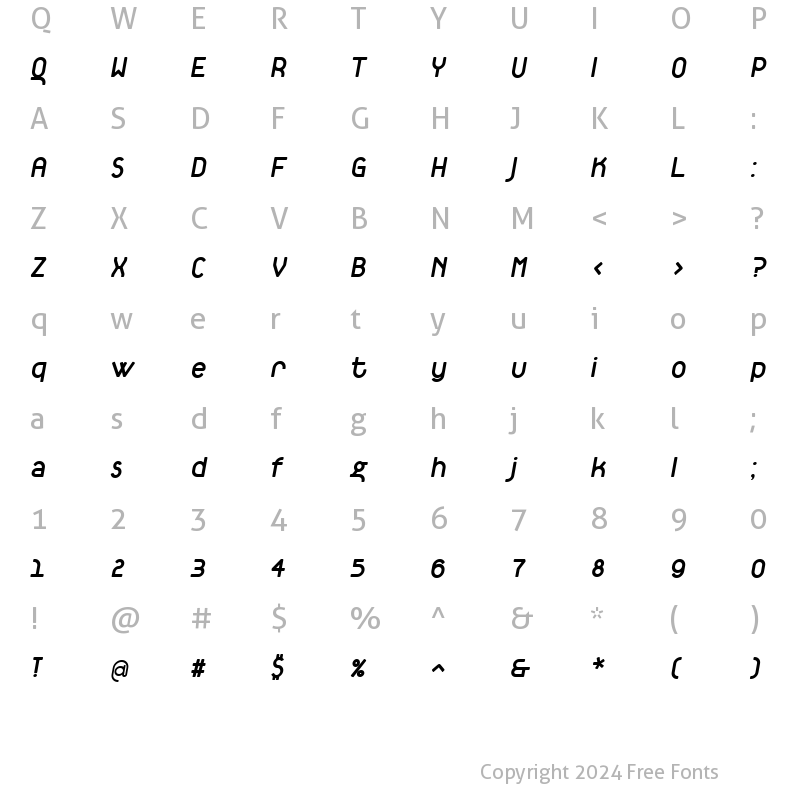 Character Map of TantalusBoldItalic Regular