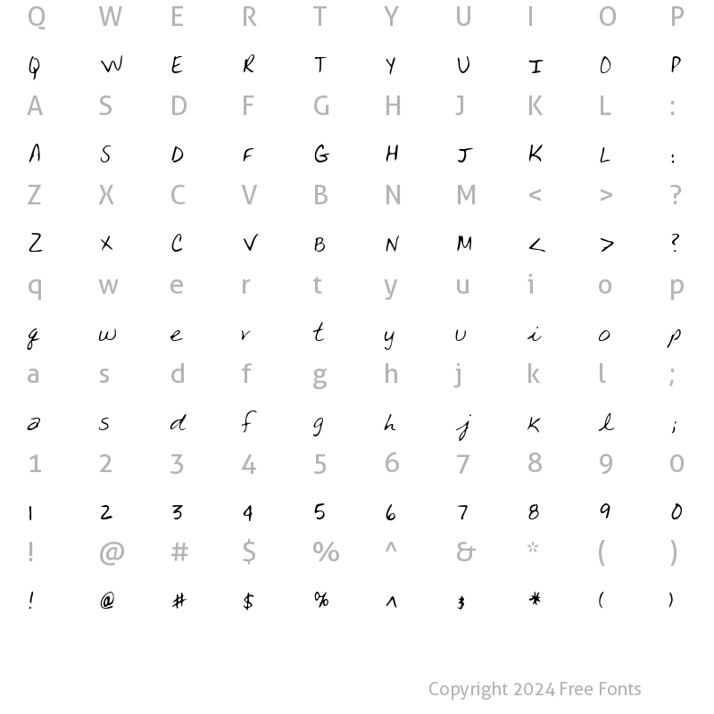 Character Map of TanyasHand Regular