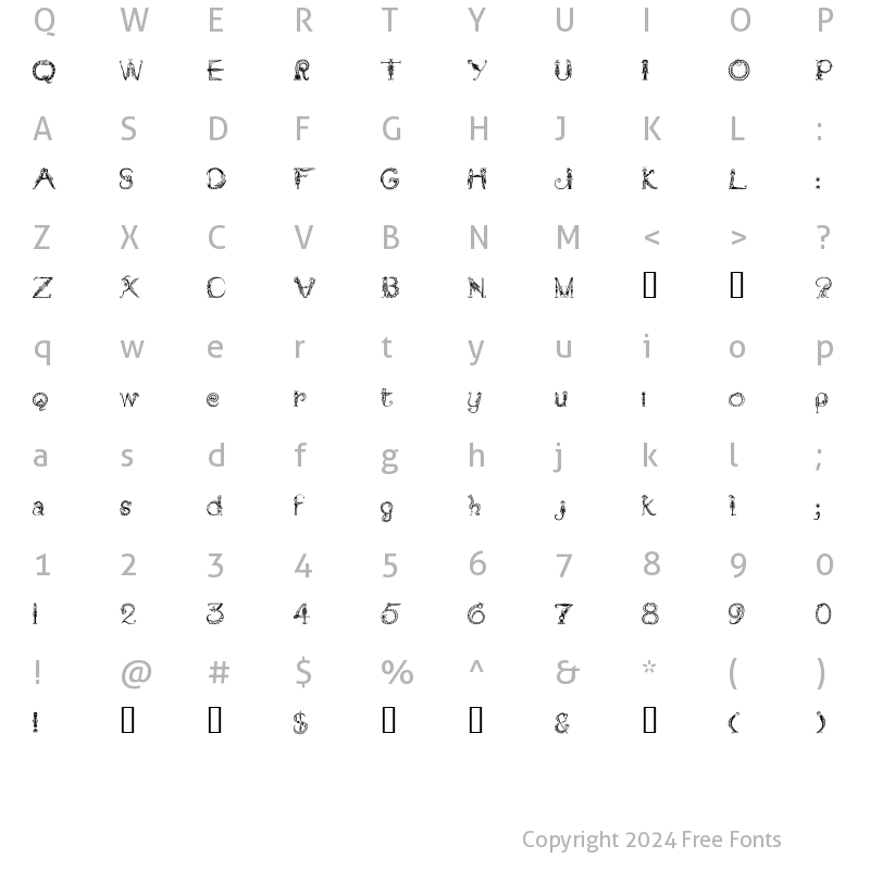 Character Map of Tarantella MF Regular