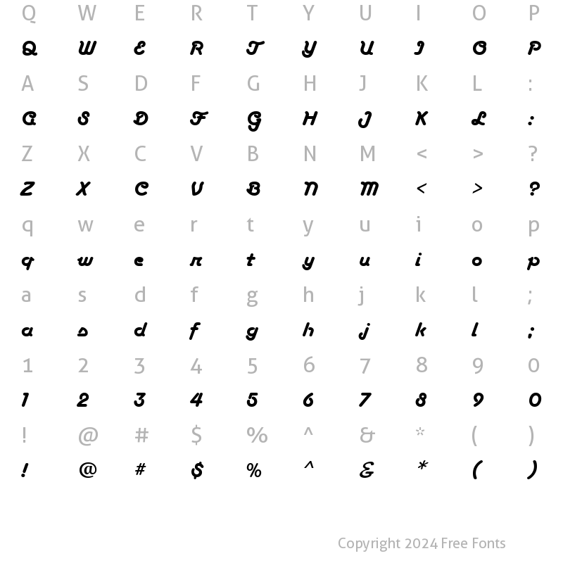 Character Map of Tarantula Script RR Bold