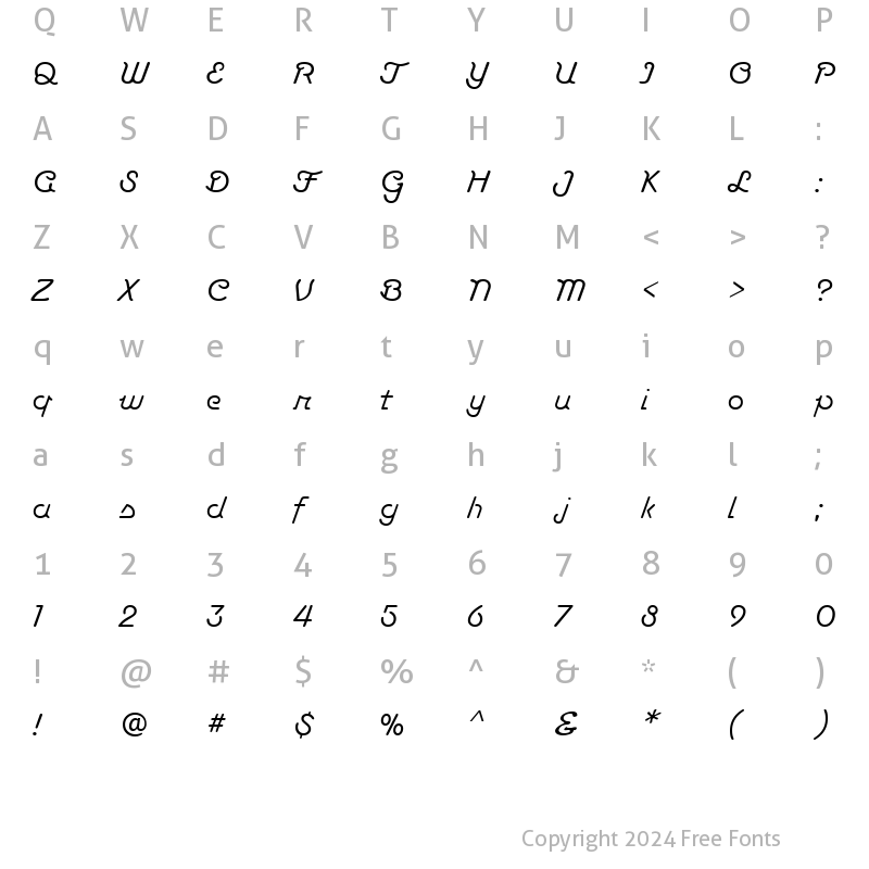 Character Map of Tarantula Script RR Light