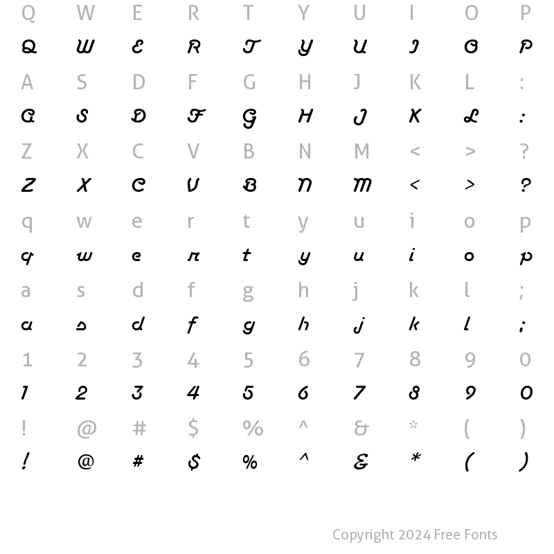 Character Map of Tarantula Script RR Medium