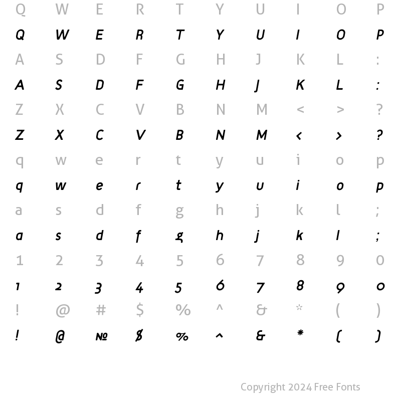 Character Map of TargetItalic Regular