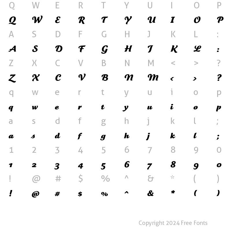 Character Map of Tartine Script Black Regular