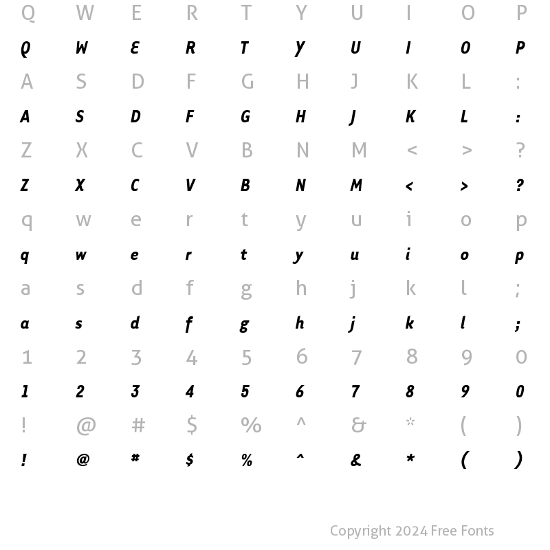 Character Map of TarzanaNarrowBoldItalic Regular