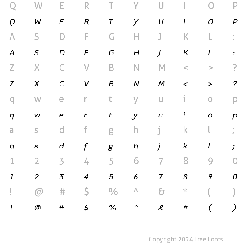 Character Map of TarzanaWide Italic