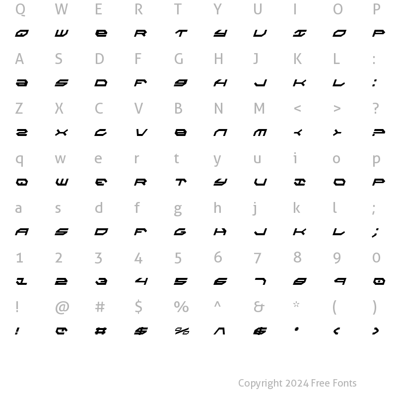 Character Map of Taskforce Condensed Italic Condensed Italic