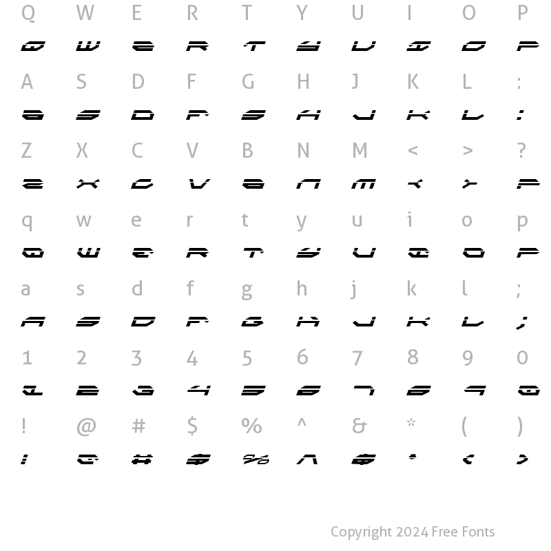 Character Map of Taskforce Laser Italic Italic