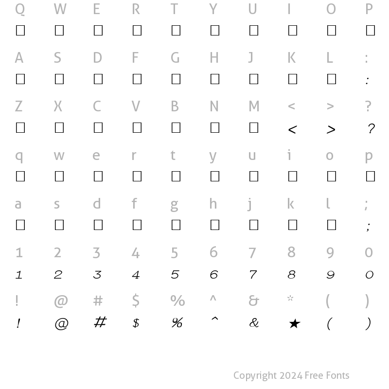 Character Map of TAU-Barathi Italic