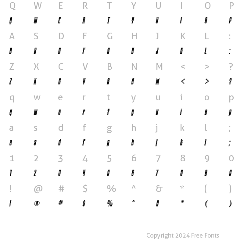 Character Map of TauernInlineCTT Italic