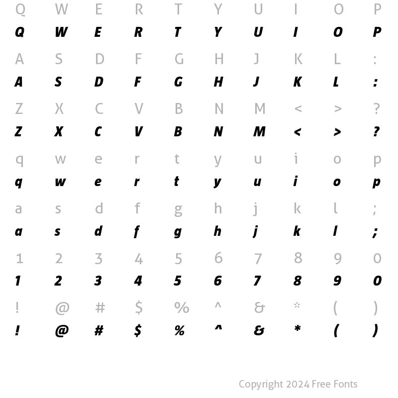 Character Map of Taz ExtraBold Italic