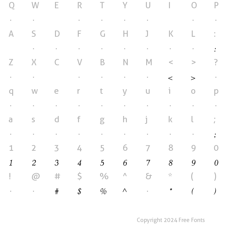 Character Map of TCAdministerBookItalTab Regular