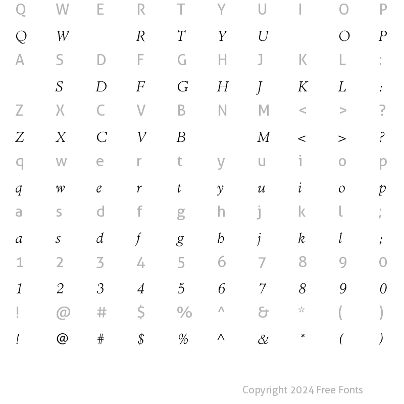 Character Map of TCAdministerLightItalic Regular