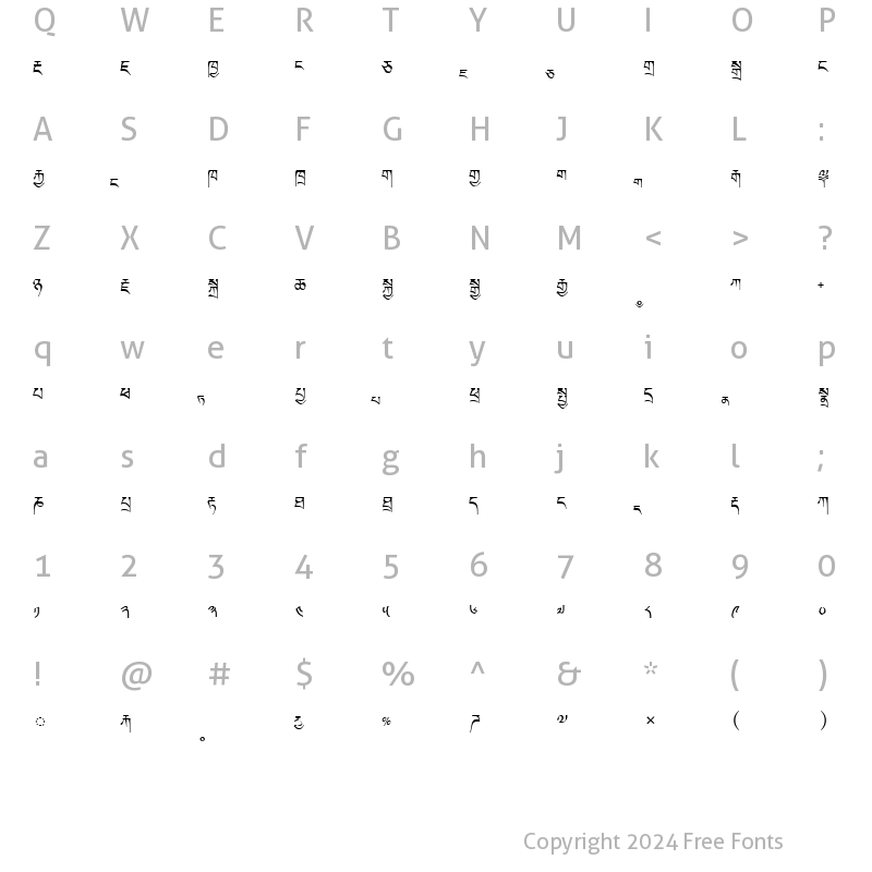 Character Map of TCRC Youtso Regular