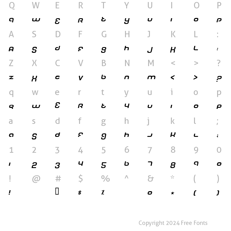 Character Map of Tech Font Italic