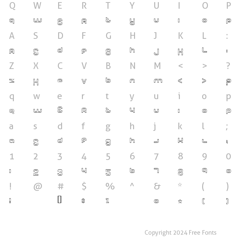 Character Map of Tech Font Outline Regular
