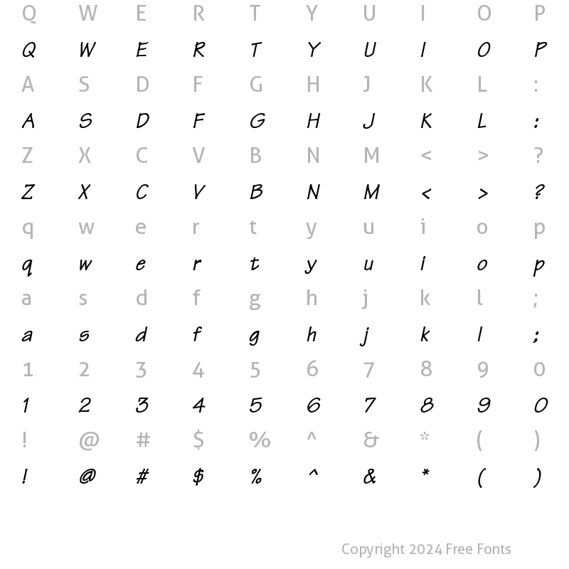 Character Map of Techno Heavy Italic