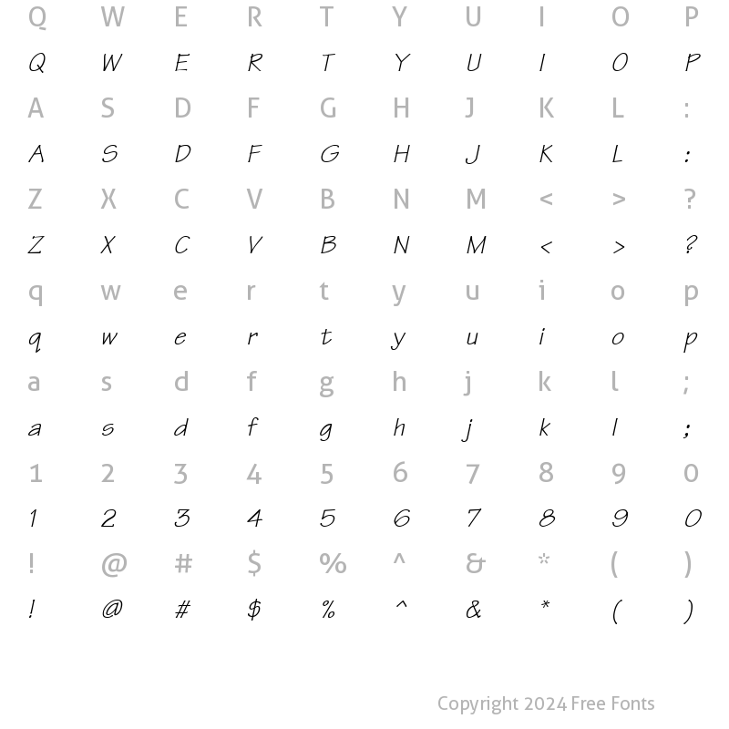 Character Map of Techno Italic