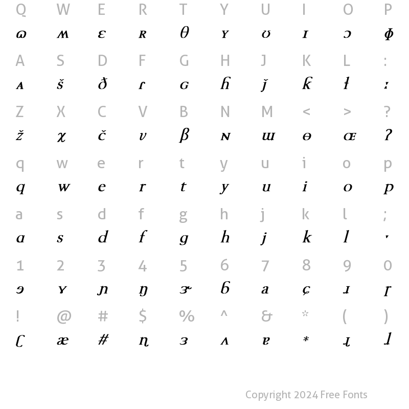 Character Map of TechPhonetic bold italic Bold Italic