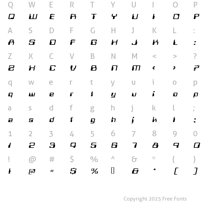 Character Map of TechSchoolExtended Oblique