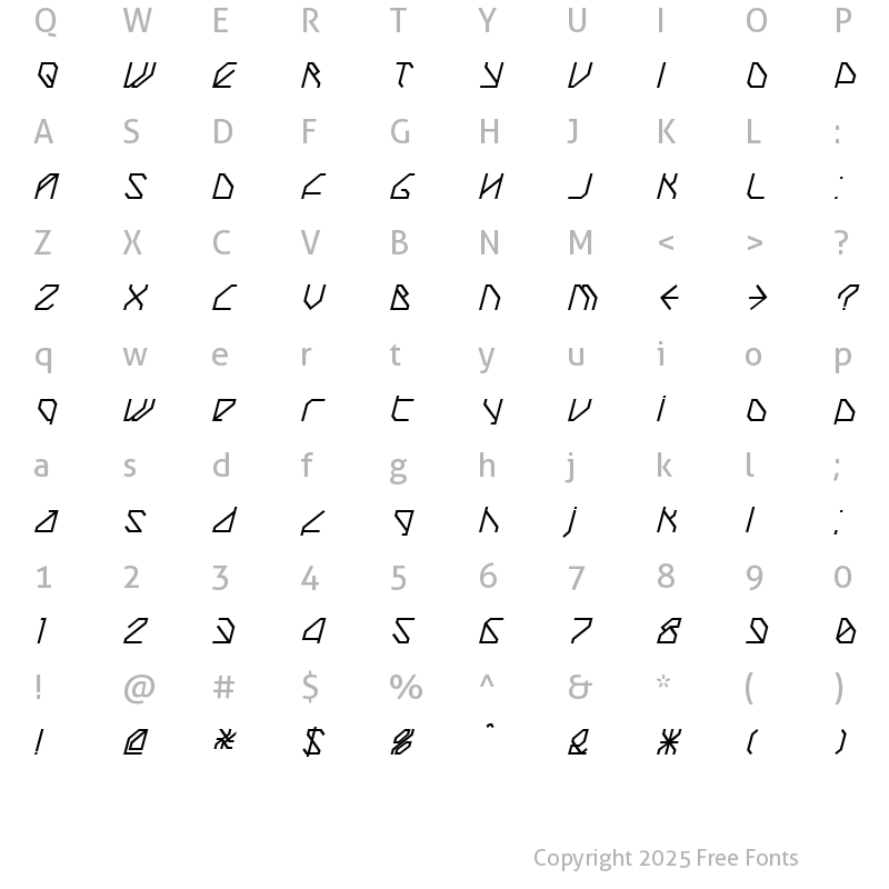 Character Map of TechstepMedium Oblique Regular