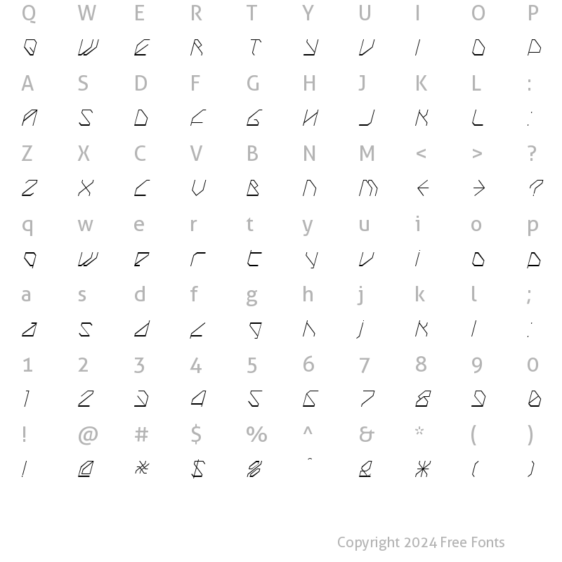 Character Map of TechstepThin Oblique Regular