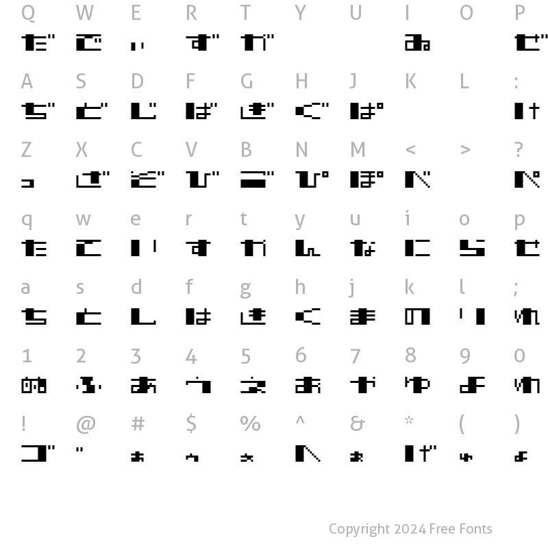 Character Map of TECNO STRESS HIRAGANA Regular