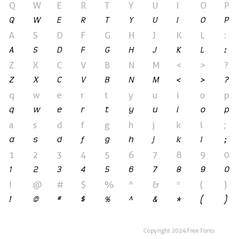 Character Map of Teen Italic