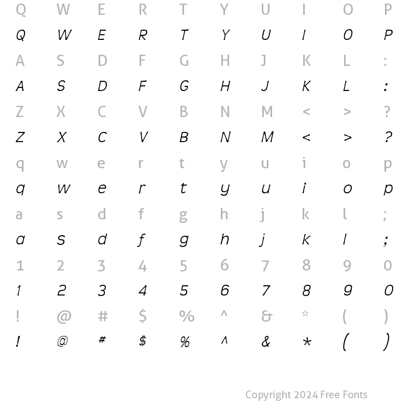 Character Map of Teen Light Italic