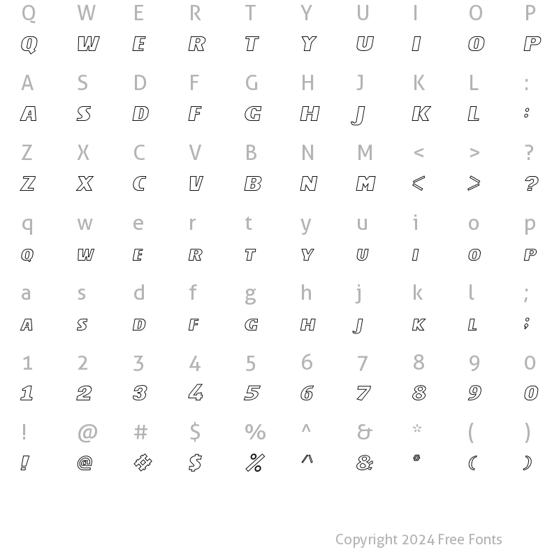 Character Map of Tegal Outline Italic