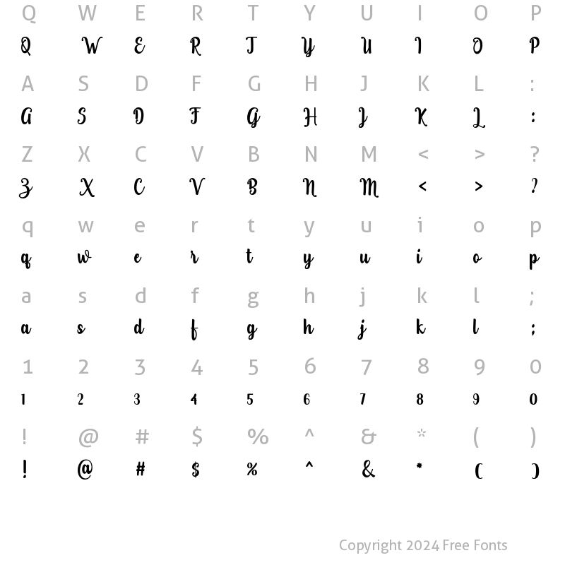 Character Map of Teiqulato Script Regular