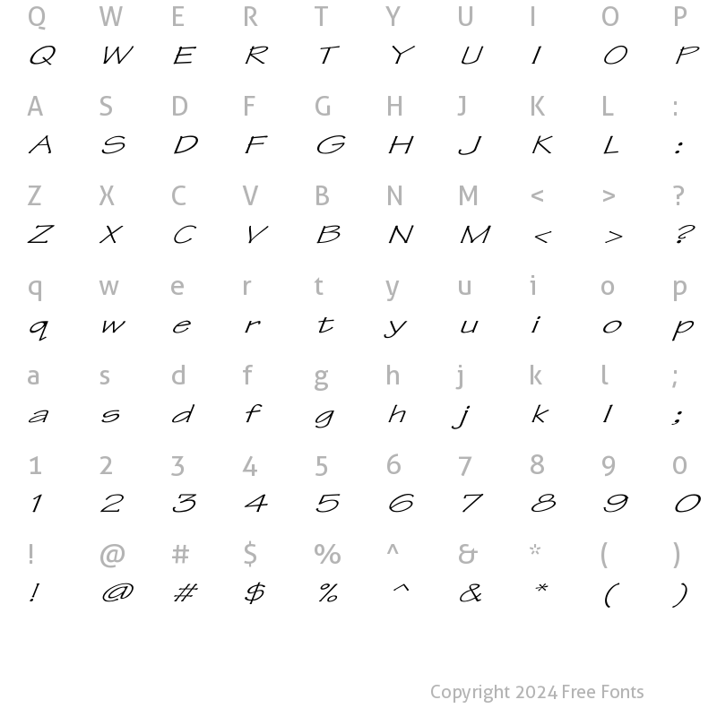 Character Map of Tekton Ex italic Italic