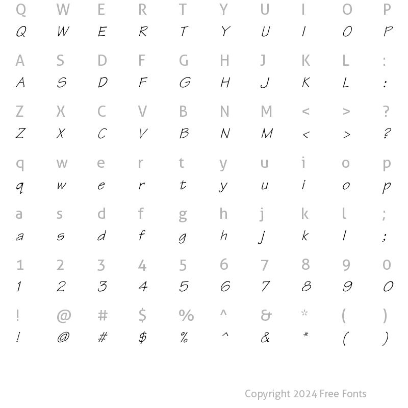 Character Map of Tekton italic Italic