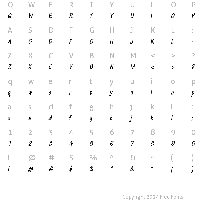 Character Map of Tekton Pro Bold Condensed Oblique