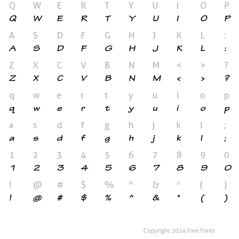 Character Map of Tekton Pro Bold Extended Oblique