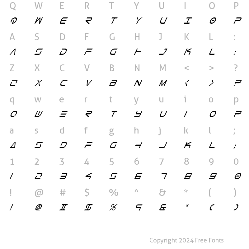 Character Map of Tele-Marines Condensed Italic Condensed Italic